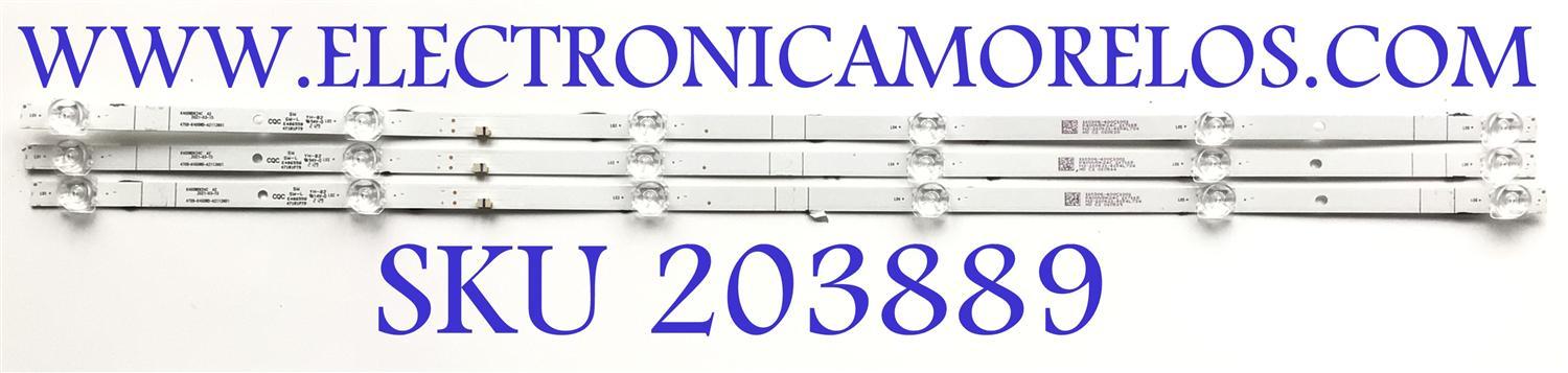 KIT DE LEDS PARA TV HISENSE (3 PZ) / NUMERO DE PARTE K400WDK24C / 4708-K400WD-A2113N01 / 471R1P79 / 110306-400C1001 / NZ-210621-4154L734 / 010530 / 217165 / PANEL K400WDK24C-MG220A1 / MODELO 40H4030F1